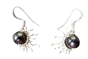 Solar Eclipse 2024 Sun Moon Earrings W/Hematite or your choice of gemstone 6mm Bead and wire-Steel -Silver-Copper-Niobium- Titanium-Bronze 14K Rose Gold 1/2 Sun…