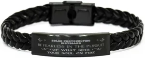Solar Photovoltaic Installer Braided Leather Bracelet, Be Fearless in The Pursuit of What Sets Your Soul on fire, Laser Engraved, Stainless Steel Wristband