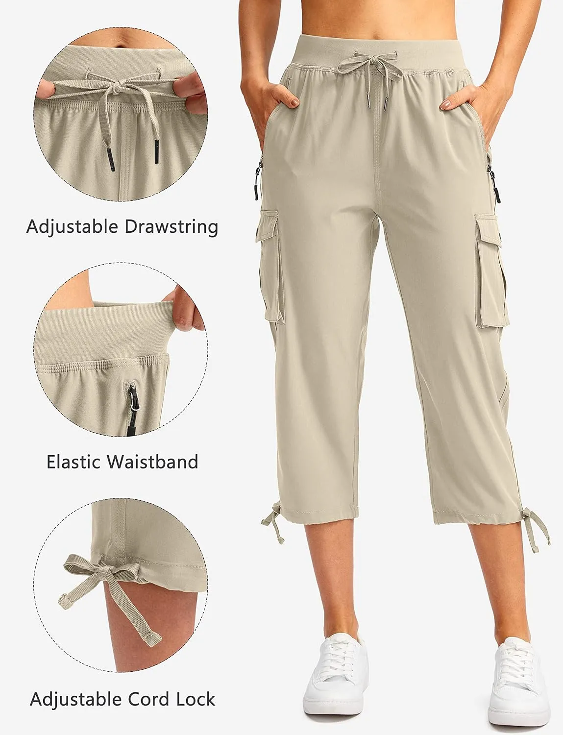 Soothfeel Women's Cargo Capris Pants with 6 Pockets Lightweight Quick Dry Travel Hiking Summer Pants for Women Casual