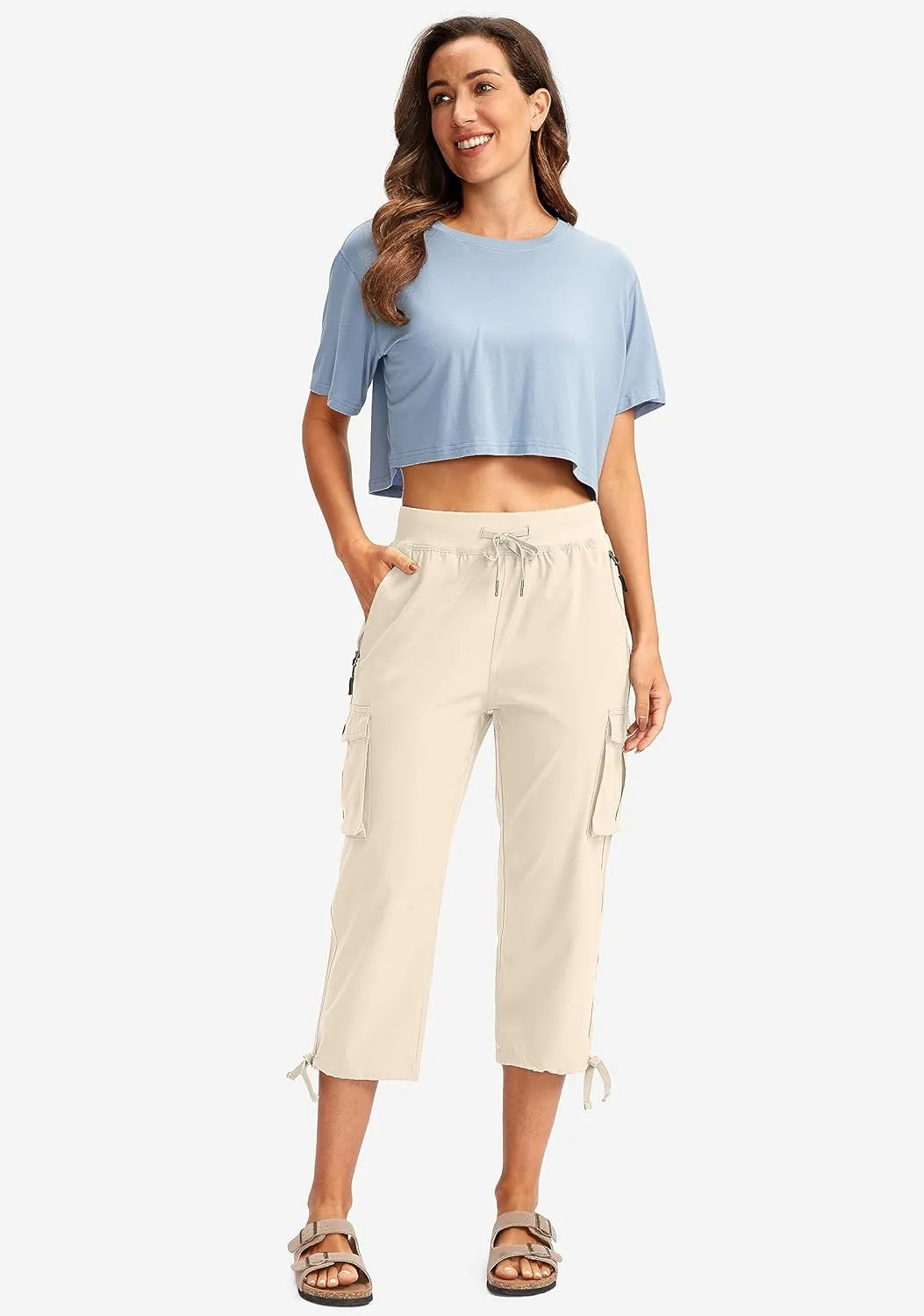 Soothfeel Women's Cargo Capris Pants with 6 Pockets Lightweight Quick Dry Travel Hiking Summer Pants for Women Casual