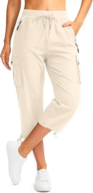 Soothfeel Women's Cargo Capris Pants with 6 Pockets Lightweight Quick Dry Travel Hiking Summer Pants for Women Casual