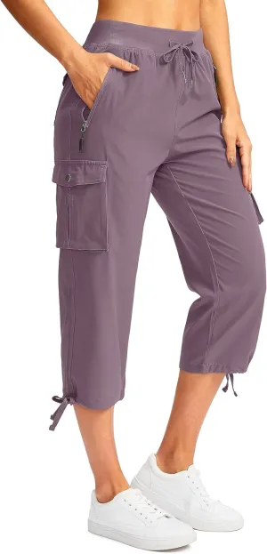 Soothfeel Women's Cargo Capris Pants with 6 Pockets Lightweight Quick Dry Travel Hiking Summer Pants for Women Casual
