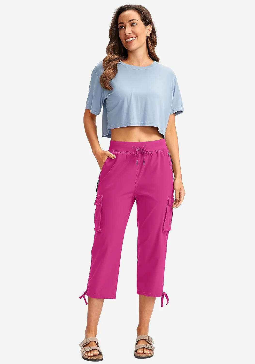Soothfeel Women's Cargo Capris Pants with 6 Pockets Lightweight Quick Dry Travel Hiking Summer Pants for Women Casual