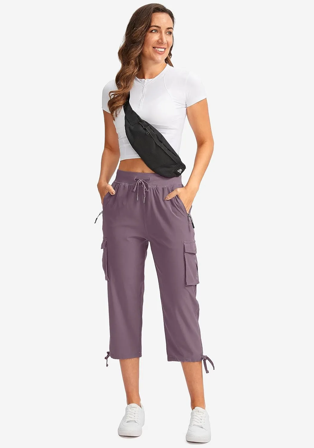 Soothfeel Women's Cargo Capris Pants with 6 Pockets Lightweight Quick Dry Travel Hiking Summer Pants for Women Casual