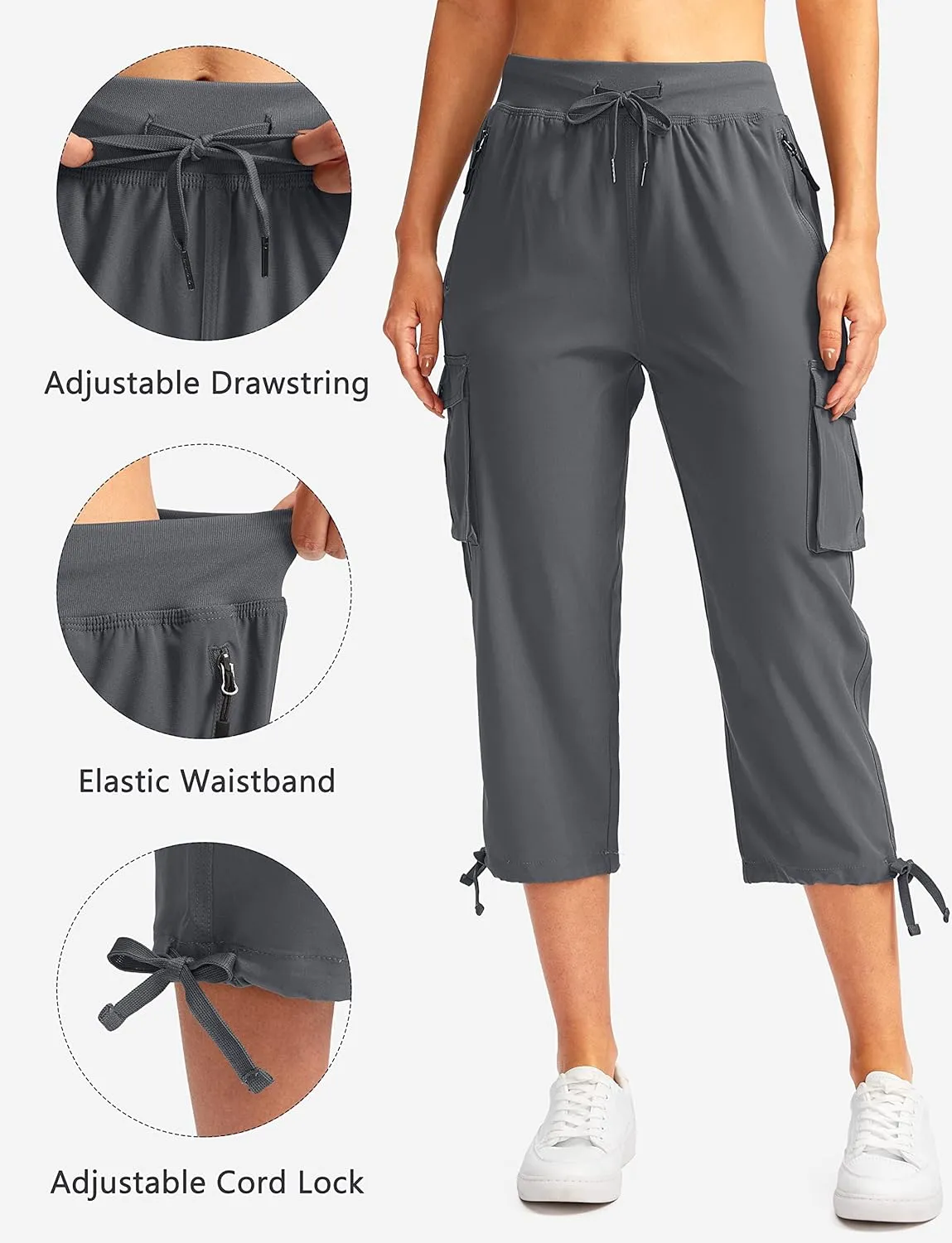 Soothfeel Women's Cargo Capris Pants with 6 Pockets Lightweight Quick Dry Travel Hiking Summer Pants for Women Casual