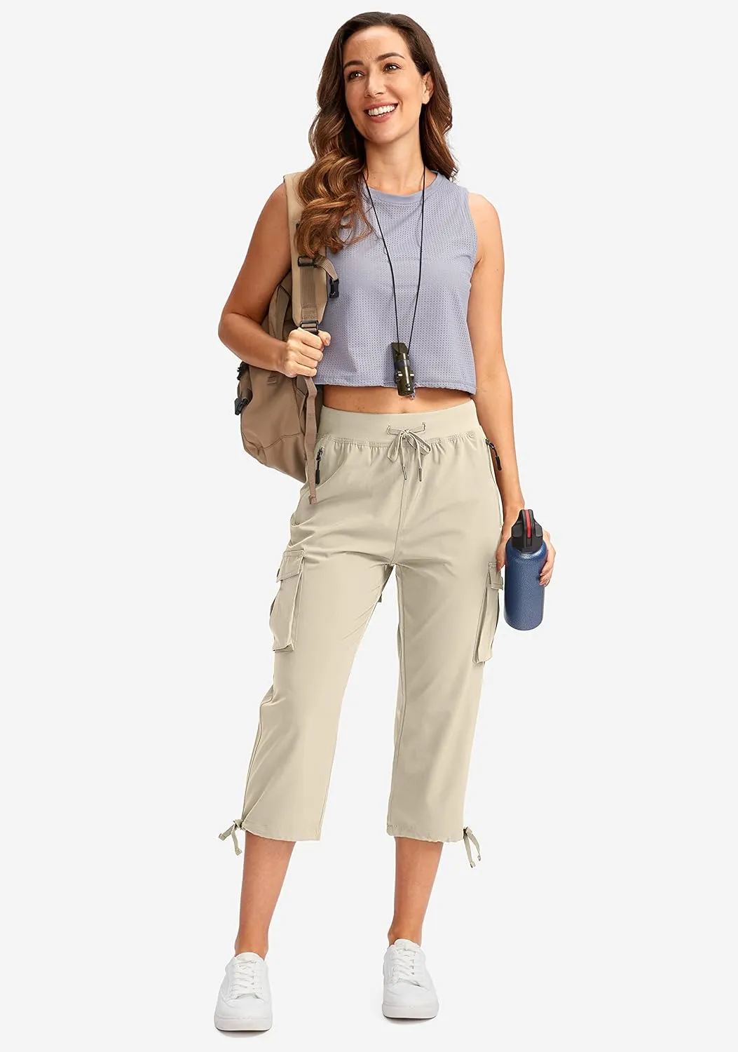 Soothfeel Women's Cargo Capris Pants with 6 Pockets Lightweight Quick Dry Travel Hiking Summer Pants for Women Casual