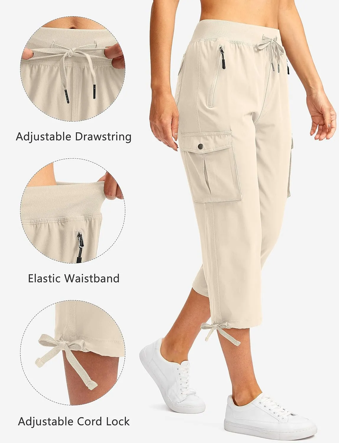 Soothfeel Women's Cargo Capris Pants with 6 Pockets Lightweight Quick Dry Travel Hiking Summer Pants for Women Casual