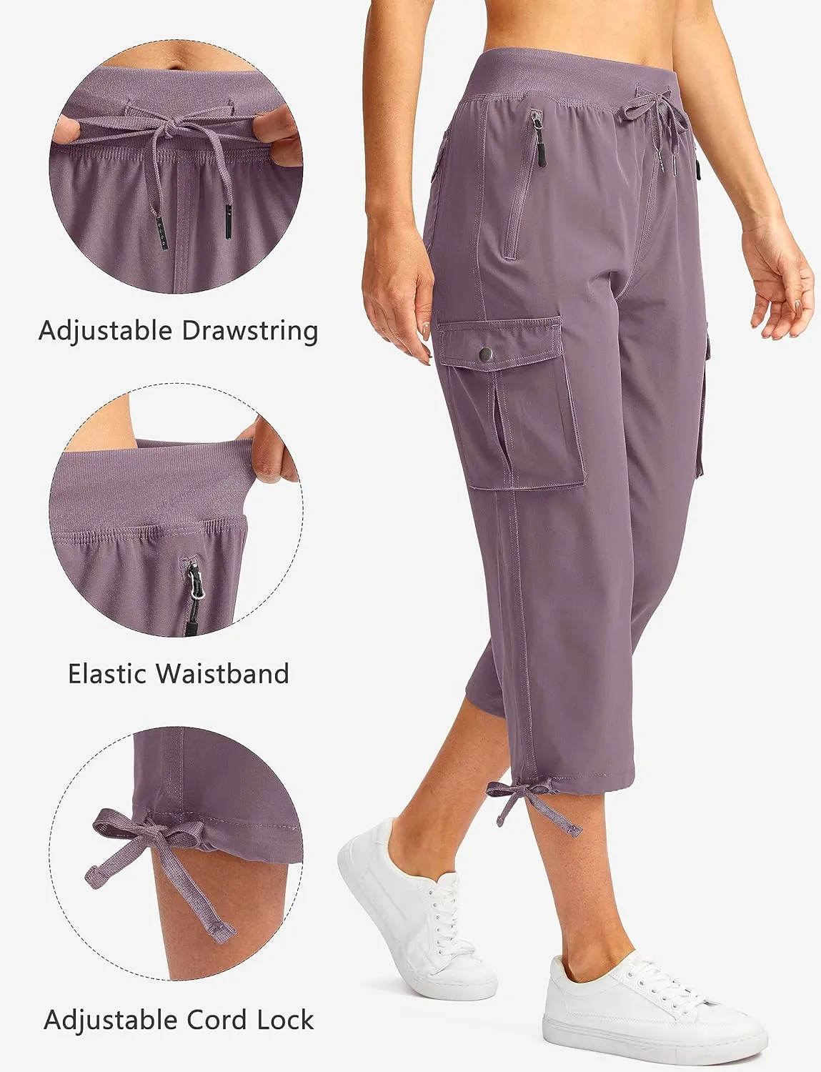 Soothfeel Women's Cargo Capris Pants with 6 Pockets Lightweight Quick Dry Travel Hiking Summer Pants for Women Casual