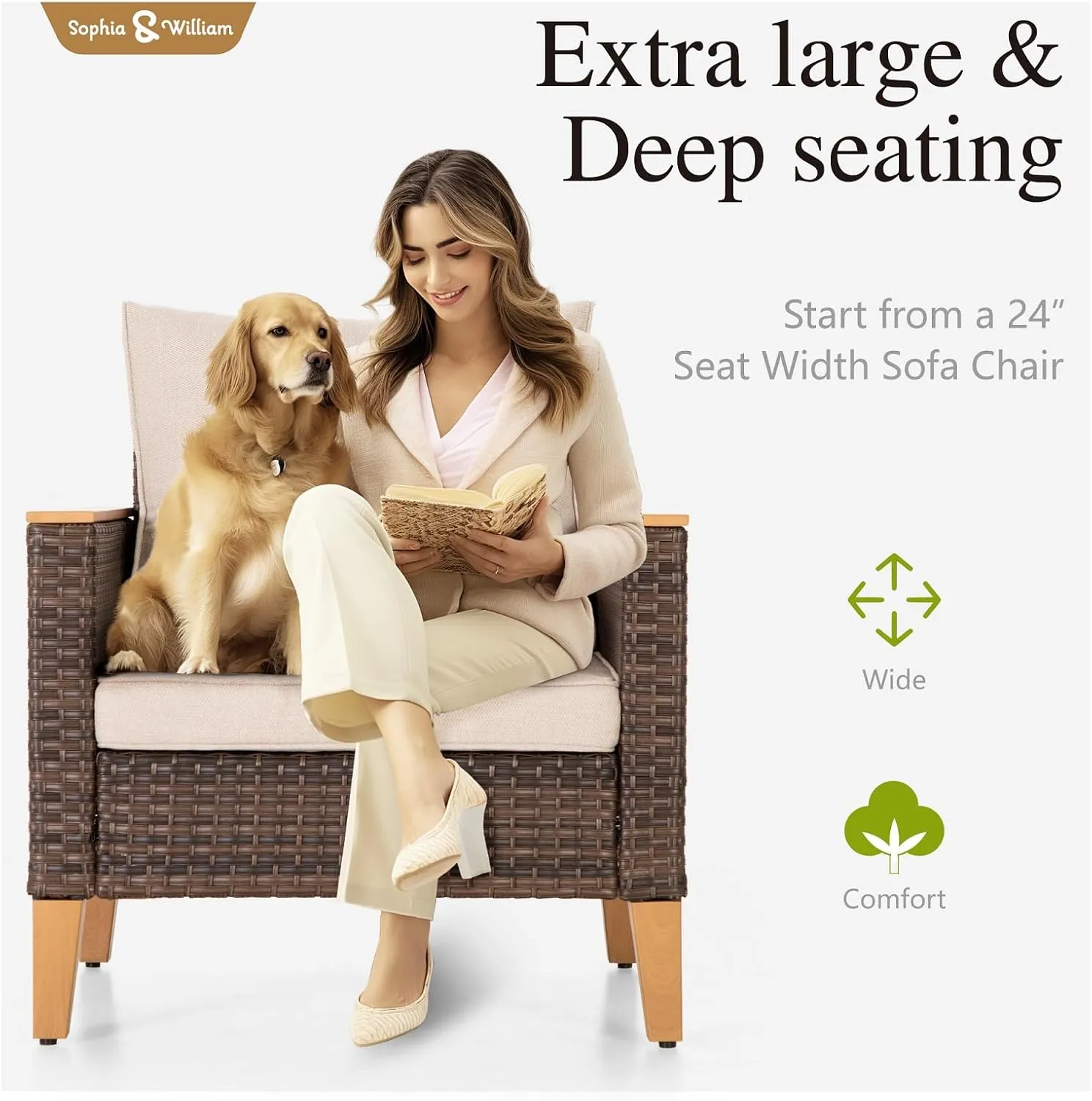 Sophia & William Patio Furniture Set with Fire Pit Table, 10 Piece Half Moon Outdoor Wicker Sectional Sofa Set, Rattan Conversation Set with 56-Inch Fire Pit Table for Backyard, Deck, Pool(Beige)