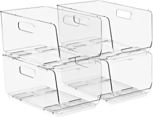 Sorbus Stackable Storage Bins Open Front - Clear Stackable Storage Bins - Pantry Bins for Storage and Organization - Acrylic Stackable Bins for Kitchen - Clear Pantry Organizer Bins (Medium 4 Pack)