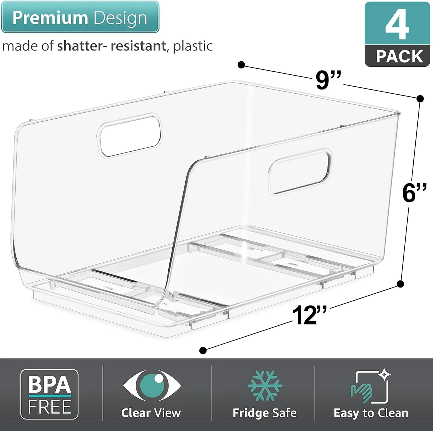 Sorbus Stackable Storage Bins Open Front - Clear Stackable Storage Bins - Pantry Bins for Storage and Organization - Acrylic Stackable Bins for Kitchen - Clear Pantry Organizer Bins (Medium 4 Pack)