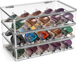 Sorbus Sunglasses Organizer - Plastic Stackable Eyeglass Case Storage Organizer for Multiple Glasses - Reading Glasses