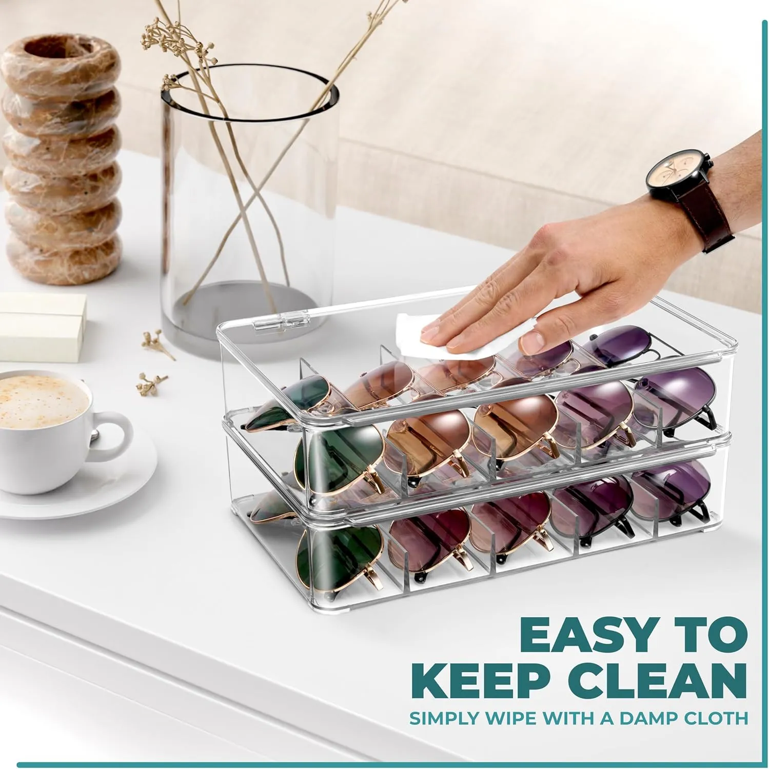 Sorbus Sunglasses Organizer - Plastic Stackable Eyeglass Case Storage Organizer for Multiple Glasses - Reading Glasses