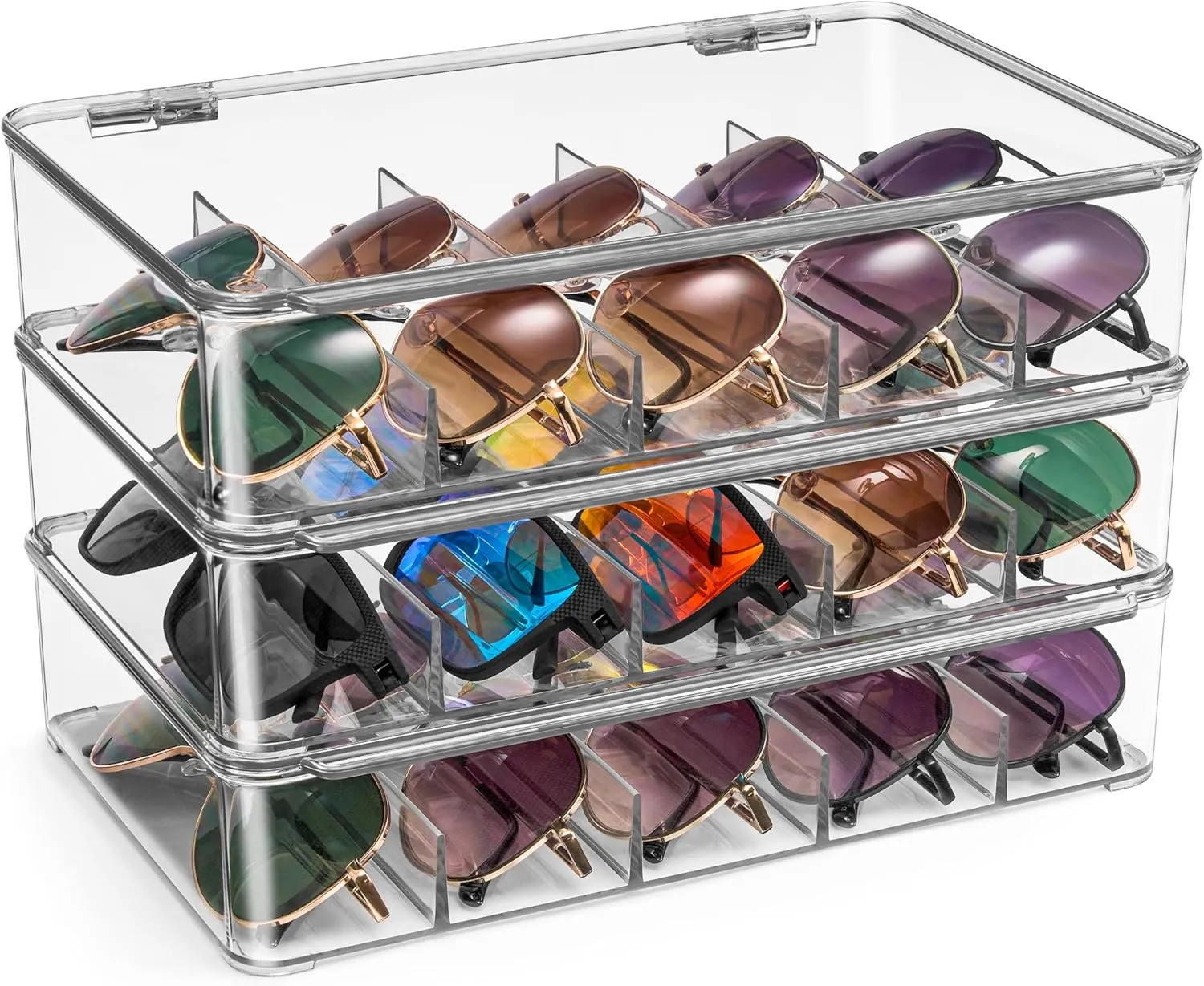 Sorbus Sunglasses Organizer - Plastic Stackable Eyeglass Case Storage Organizer for Multiple Glasses - Reading Glasses