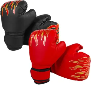 Sosoport 2pairs Boy Girl Boxing Gloves for Boys and Girls Comfortable Pu Sparring Gloves Kickboxing Training Gear Fire Colors for Young Fighters