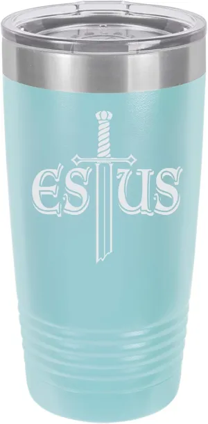 Souls of the Dark Estus Flask Design Engraved Vacuum Insulated Travel Drink Tumbler, 20 Oz., Aqua