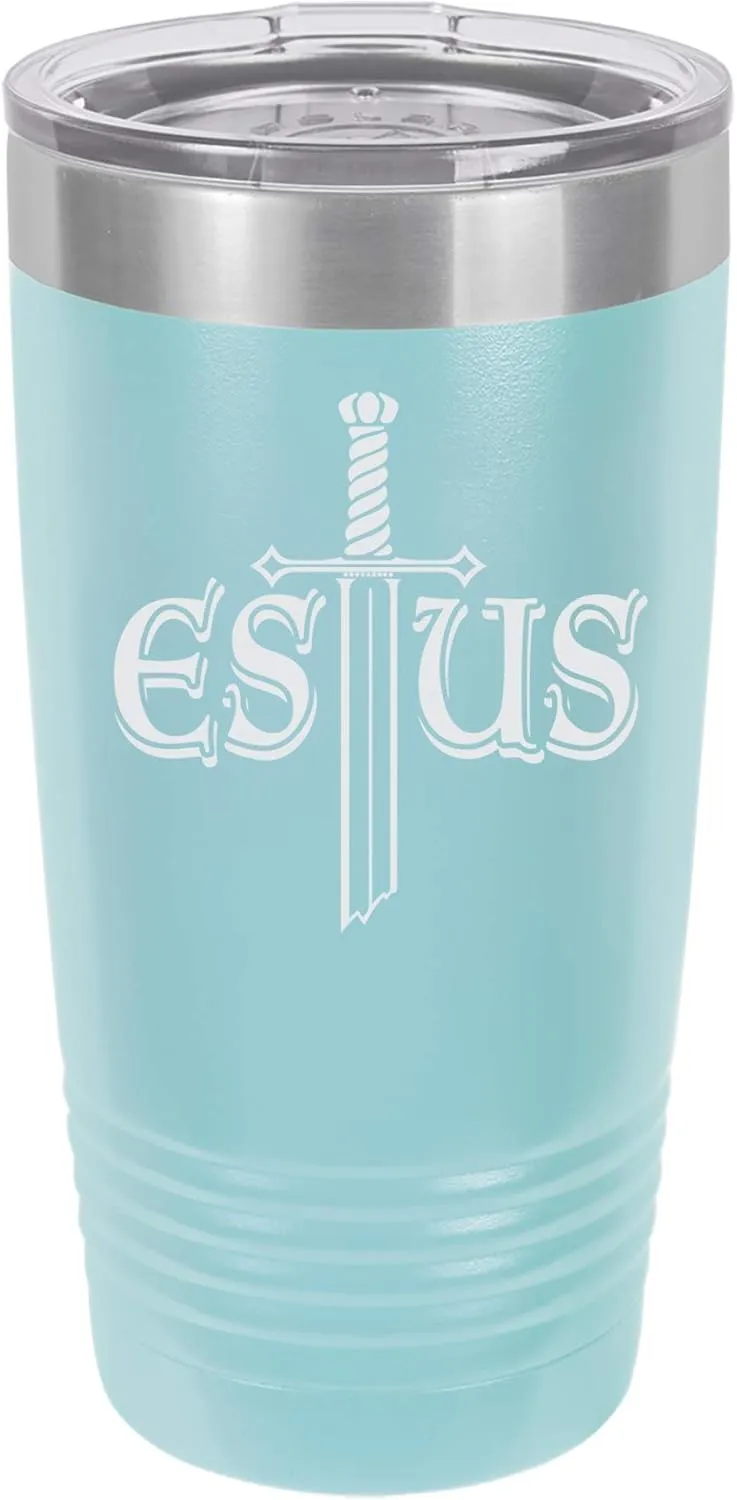 Souls of the Dark Estus Flask Design Engraved Vacuum Insulated Travel Drink Tumbler, 20 Oz., Aqua