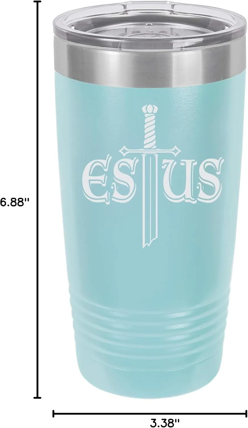 Souls of the Dark Estus Flask Design Engraved Vacuum Insulated Travel Drink Tumbler, 20 Oz., Aqua