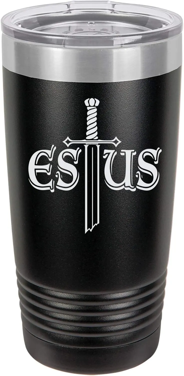 Souls of the Dark Estus Flask Design Engraved Vacuum Insulated Travel Drink Tumbler, 20 Oz., Black