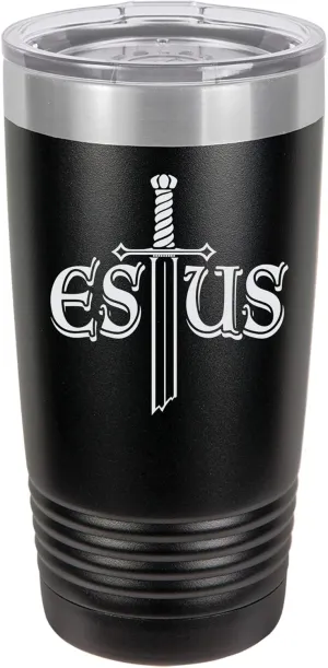 Souls of the Dark Estus Flask Design Engraved Vacuum Insulated Travel Drink Tumbler, 20 Oz., Black