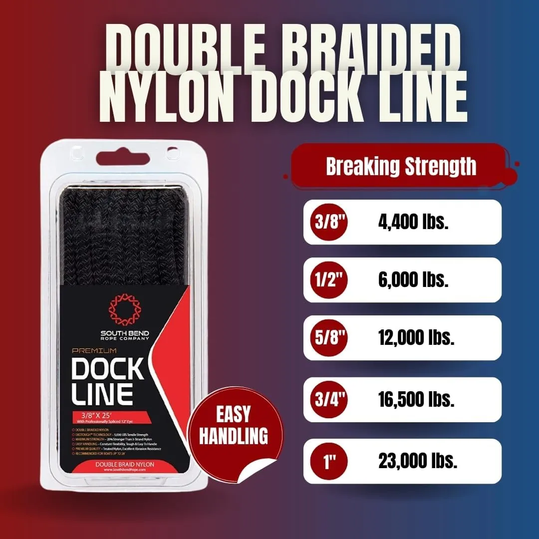 South Bend Rope Marine Grade Double Braided Nylon Dock Line w/Eye Splice (Black, 5/8-inch x 20 feet)