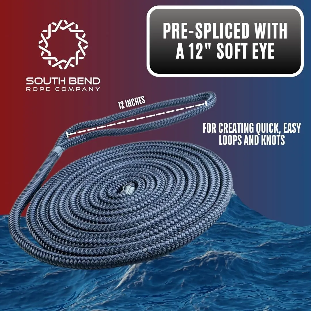 South Bend Rope Marine Grade Double Braided Nylon Dock Line w/Eye Splice (Black, 5/8-inch x 20 feet)