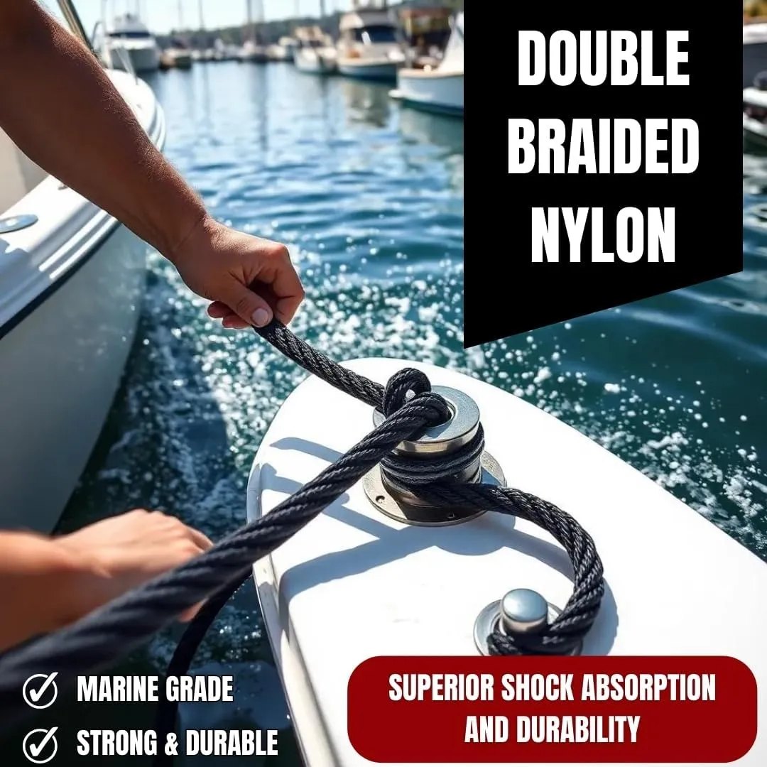 South Bend Rope Marine Grade Double Braided Nylon Dock Line w/Eye Splice (Black, 5/8-inch x 20 feet)