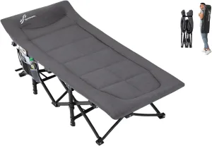 Sportneer Camping Cots for Adults, Sleeping Cot with Cushion Max Load 450 LBS Heavy Duty Folding Camping Sleeping Cot with Padded for Camping Tent Office Sleep Over (Grey, 73" Lx27 Wx14.5 H)