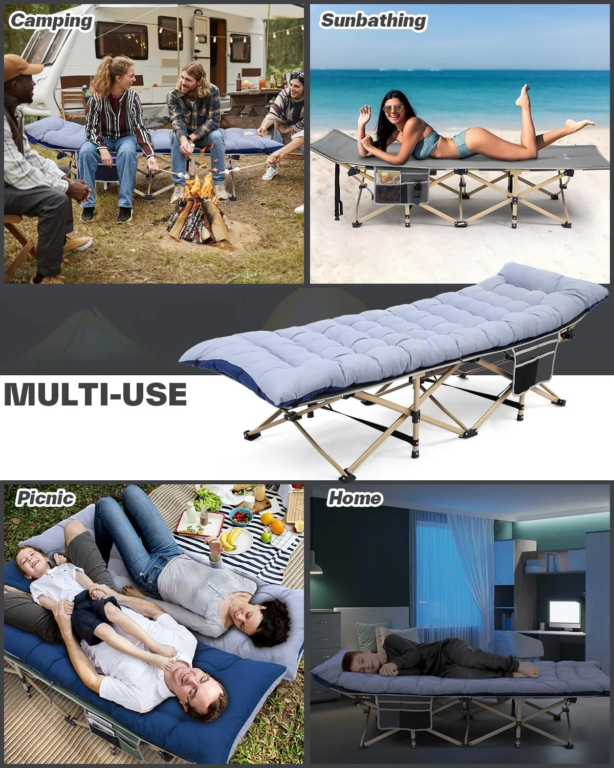 Sportneer Cots for Sleeping, Camping Cots for Adults with Mattress Max Load 450 LBS Heavy Duty Folding Portable Bed with Padded for Camping Tent Office Outdoor Travel Sleep Over