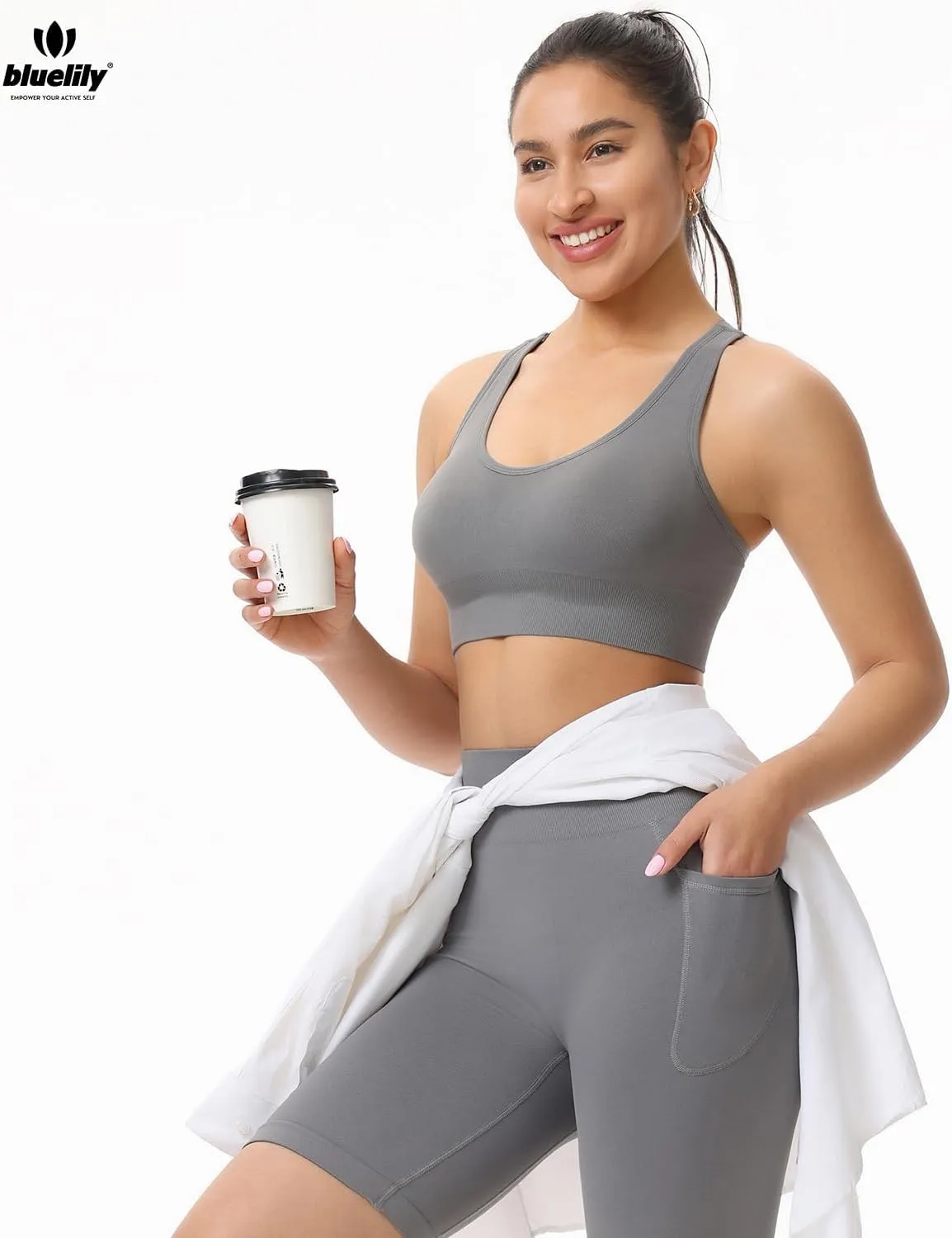 Sports Bras for Women High Impact Cross Back Strappy Bras Cropped Padded Seamless Workout Yoga Bras Set