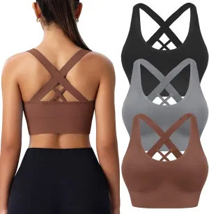 Sports Bras for Women High Impact Cross Back Strappy Bras Cropped Padded Seamless Workout Yoga Bras Set