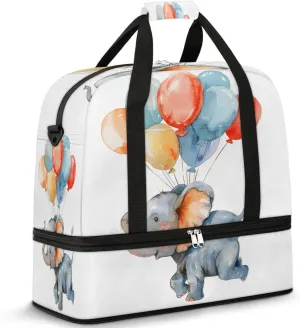 Sports Duffel Bag, Foldable Cartoon Cute Elephant Travel Duffel Bag, Gym Yoga Beach Bag Weekender Overnight Bag with Shoes Compartment for Men Women, Funny Elephant