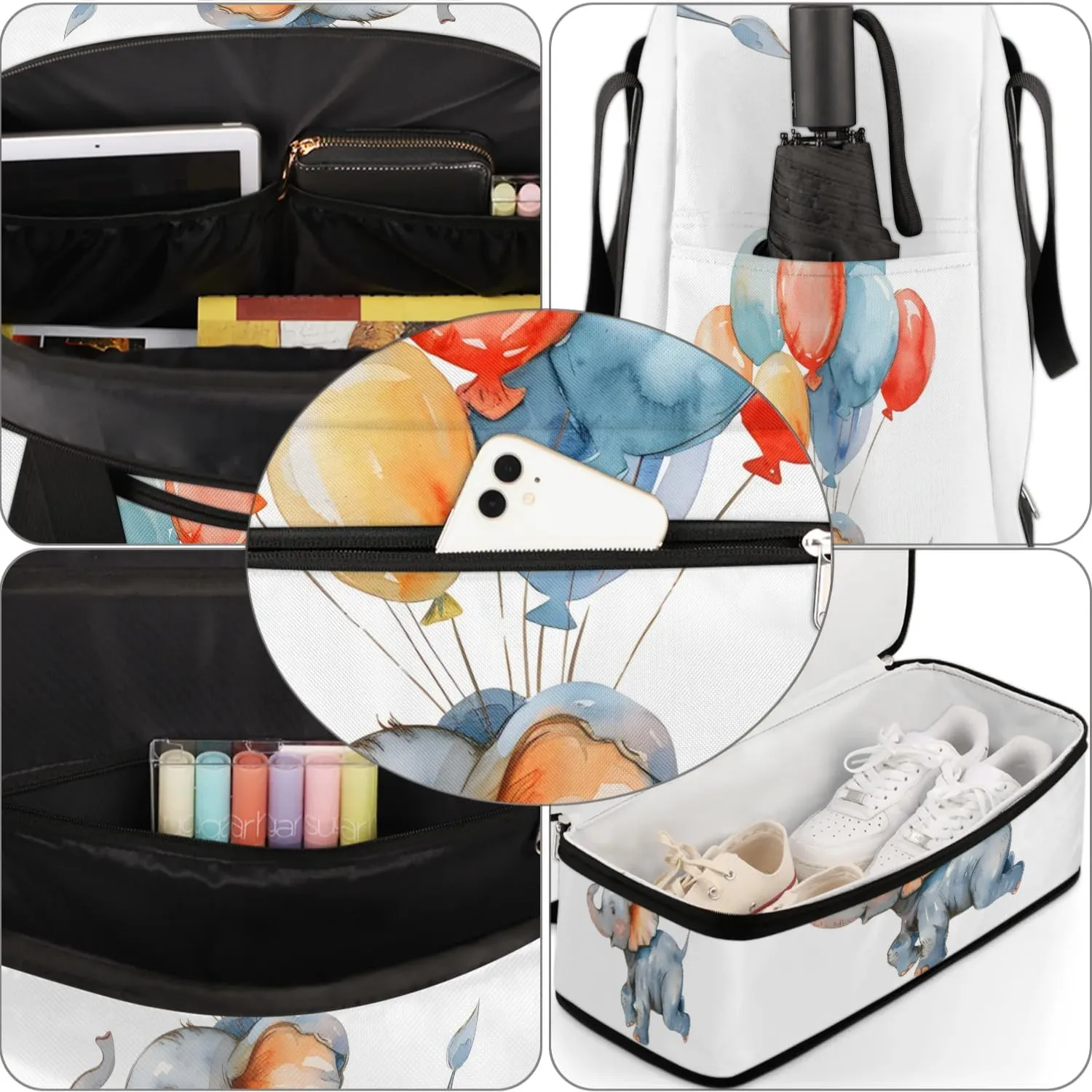 Sports Duffel Bag, Foldable Cartoon Cute Elephant Travel Duffel Bag, Gym Yoga Beach Bag Weekender Overnight Bag with Shoes Compartment for Men Women, Funny Elephant