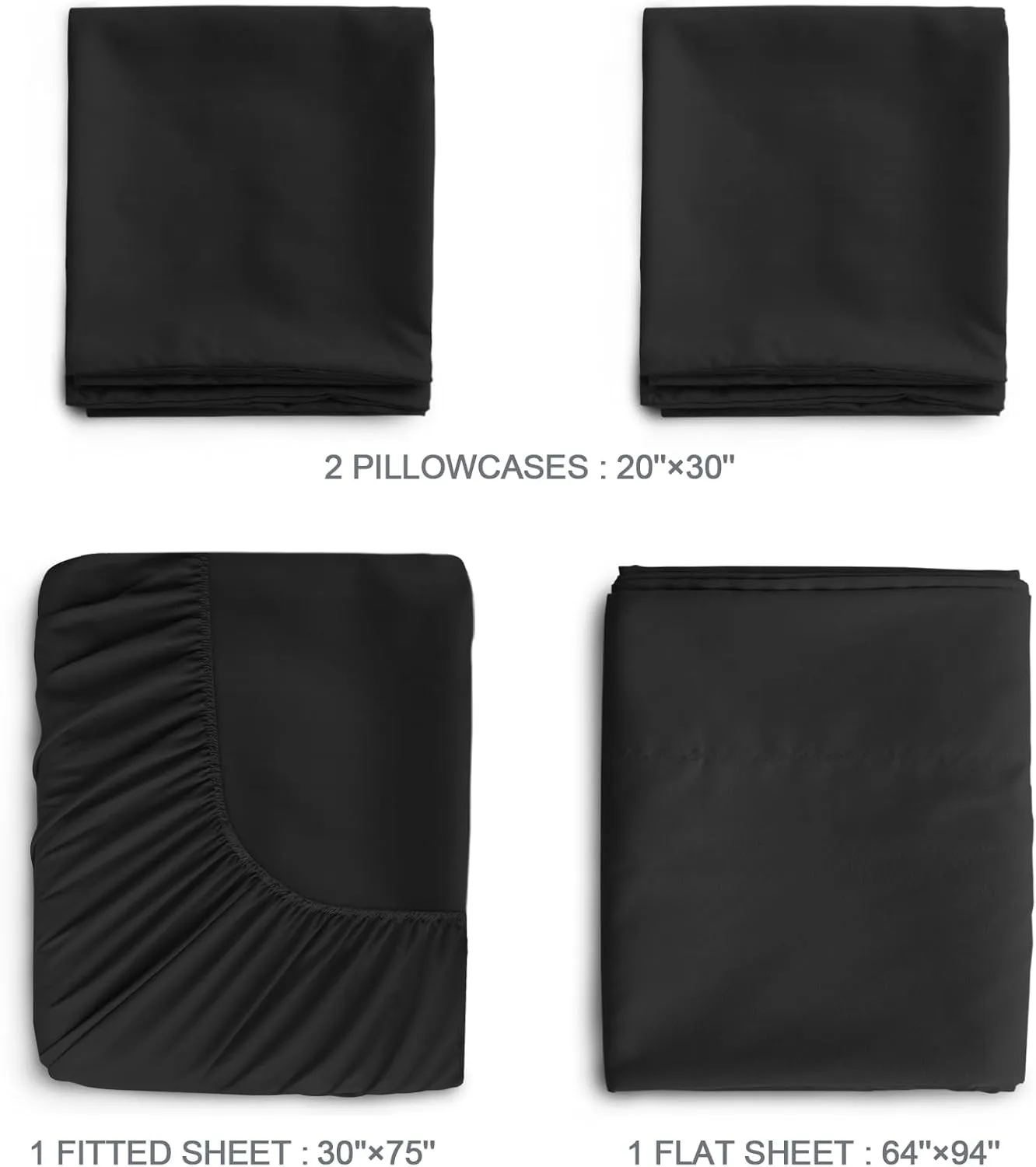 SPRINGSPIRIT Cot Sheets 30" x 75" x 9", 4 Piece Cot Sheet Set, Cot Size Fitted Sheets with Narrow Twin/Camp Bunk/Rvs Bunk/Guest Beds/Trifold Mattress, Black