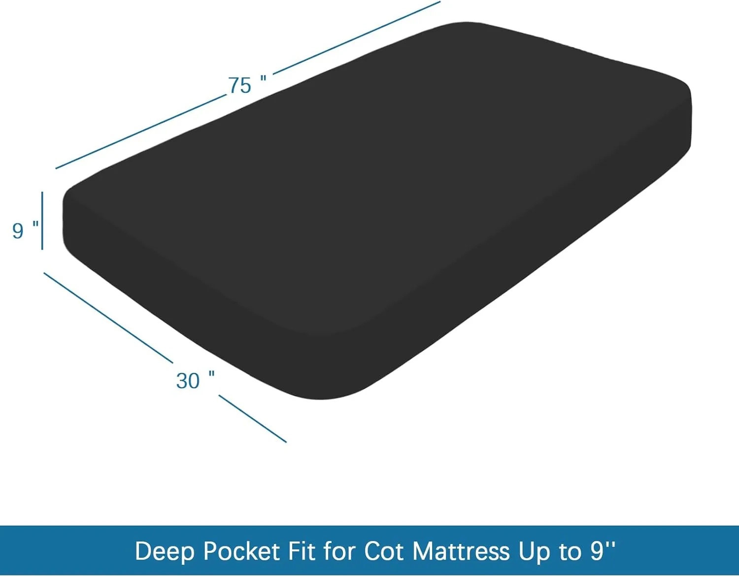 SPRINGSPIRIT Cot Sheets 30" x 75" x 9", 4 Piece Cot Sheet Set, Cot Size Fitted Sheets with Narrow Twin/Camp Bunk/Rvs Bunk/Guest Beds/Trifold Mattress, Black