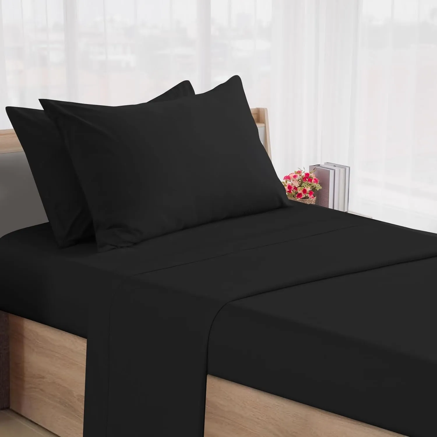 SPRINGSPIRIT Cot Sheets 30" x 75" x 9", 4 Piece Cot Sheet Set, Cot Size Fitted Sheets with Narrow Twin/Camp Bunk/Rvs Bunk/Guest Beds/Trifold Mattress, Black