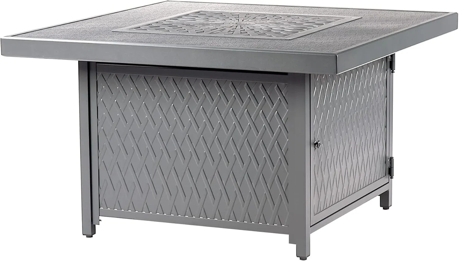 Square 42 in. x 42 in. Aluminum Propane Fire Pit Table with Glass Beads, Two Covers, Lid, 57,000 BTUs in Grey Finish