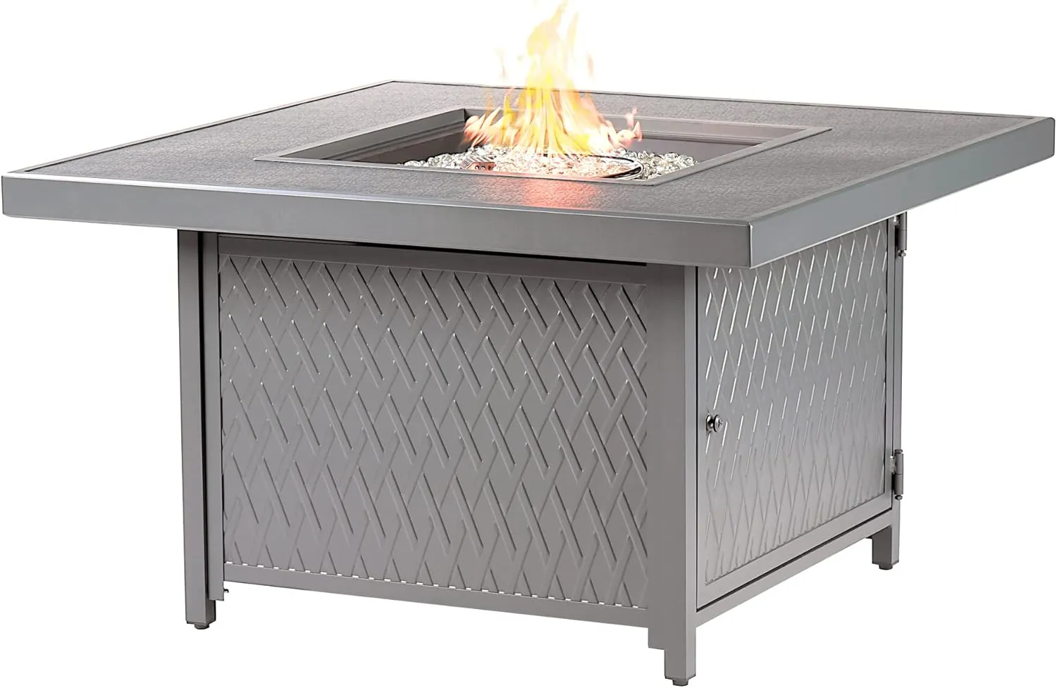Square 42 in. x 42 in. Aluminum Propane Fire Pit Table with Glass Beads, Two Covers, Lid, 57,000 BTUs in Grey Finish