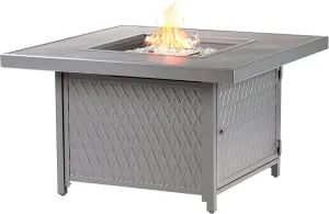 Square 42 in. x 42 in. Aluminum Propane Fire Pit Table with Glass Beads, Two Covers, Lid, 57,000 BTUs in Grey Finish
