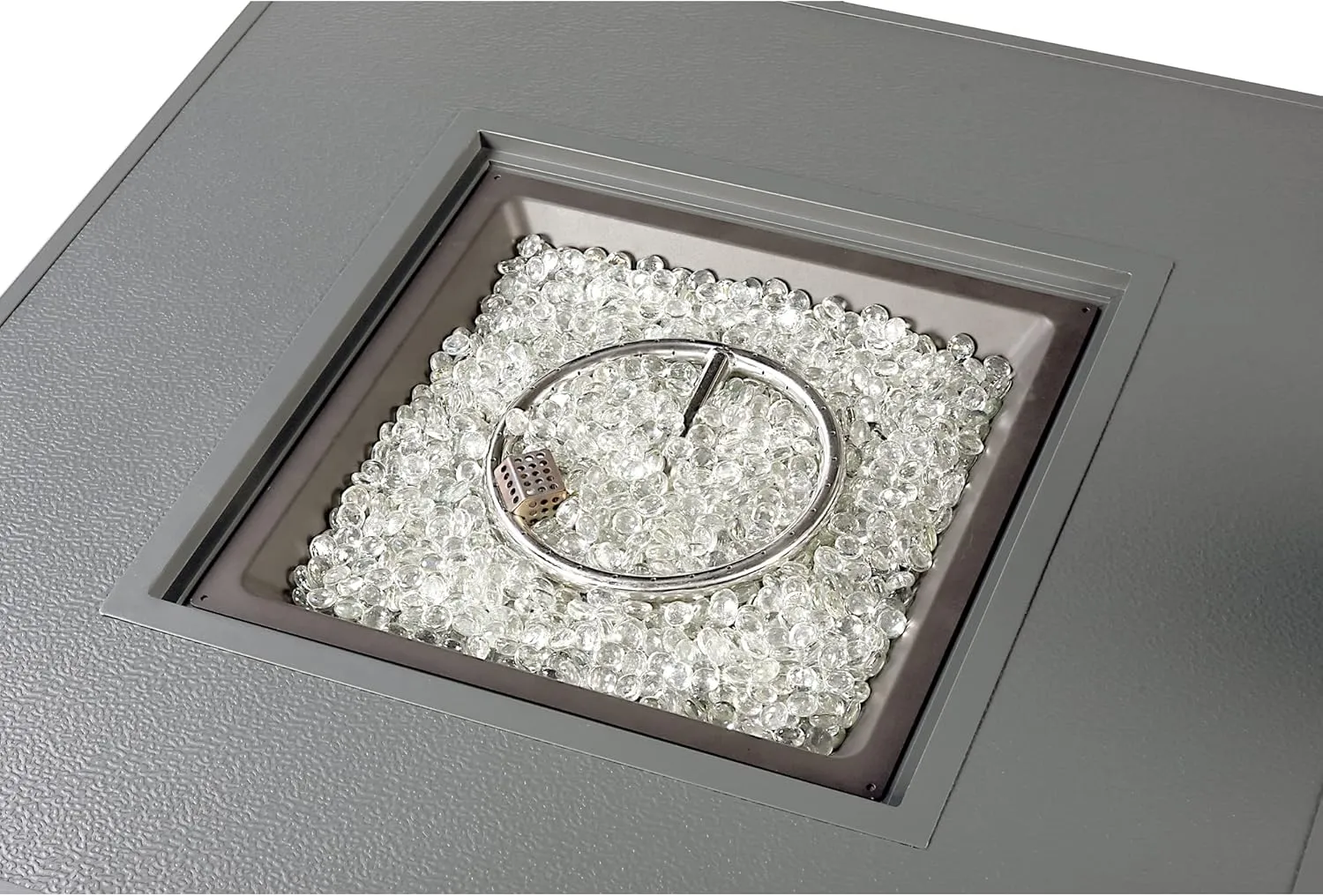Square 42 in. x 42 in. Aluminum Propane Fire Pit Table with Glass Beads, Two Covers, Lid, 57,000 BTUs in Grey Finish