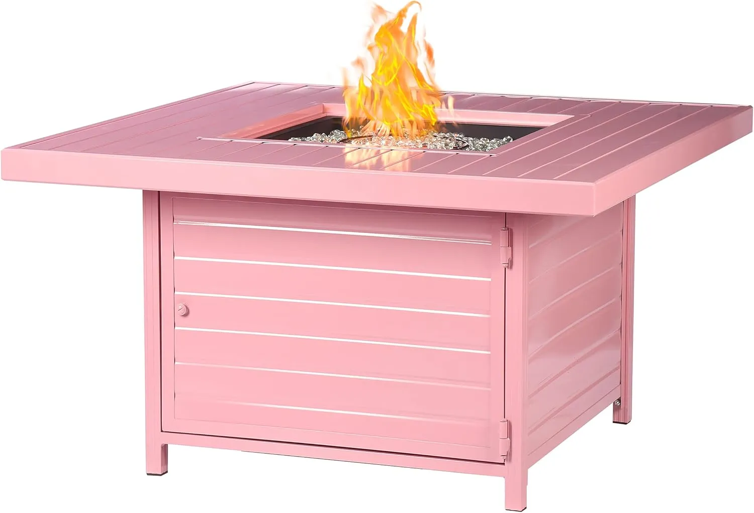 Square 42 in. x 42 in. Aluminum Propane Pink Fire Pit Table with Glass Beads, Two Covers, Lid, 57,000 BTUs