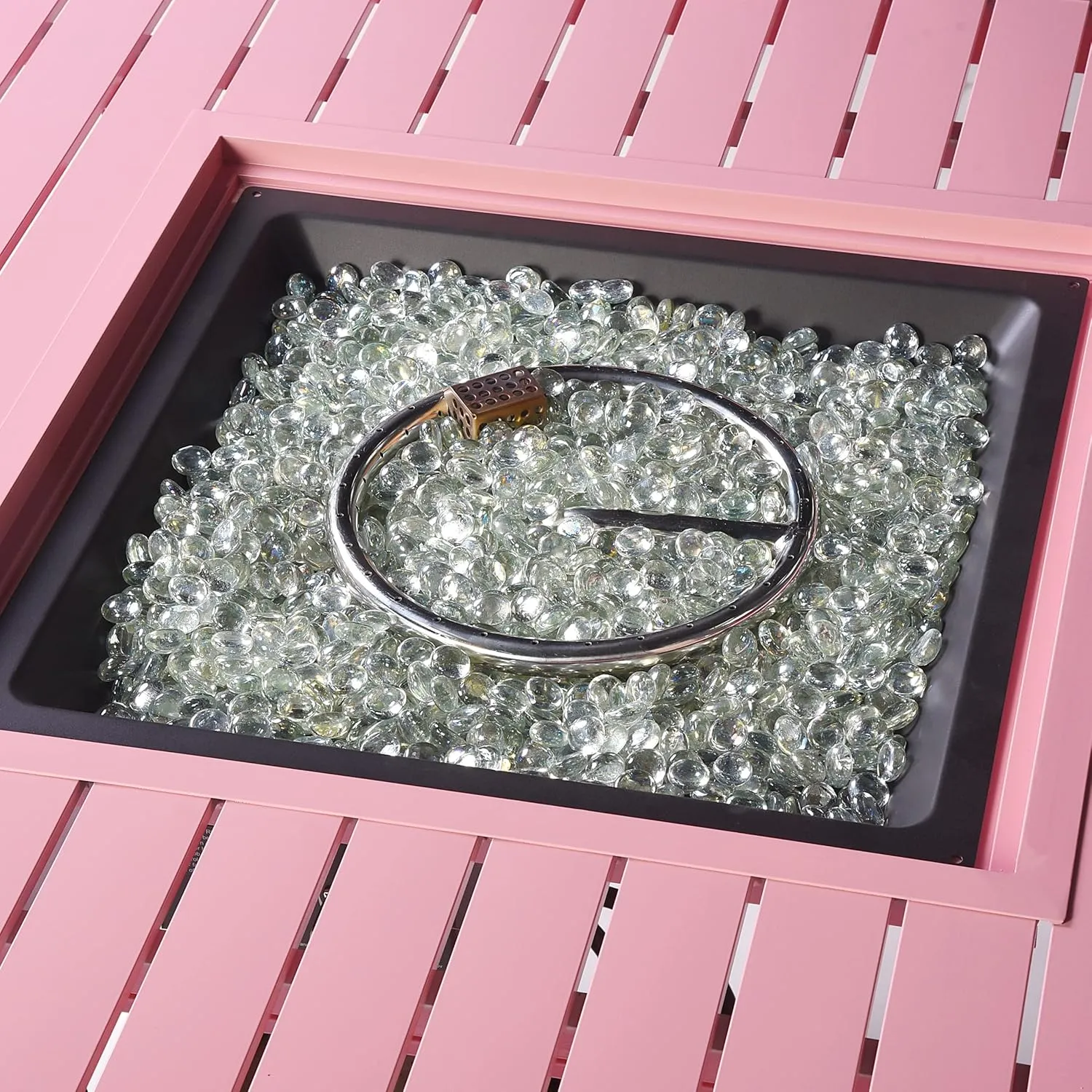 Square 42 in. x 42 in. Aluminum Propane Pink Fire Pit Table with Glass Beads, Two Covers, Lid, 57,000 BTUs