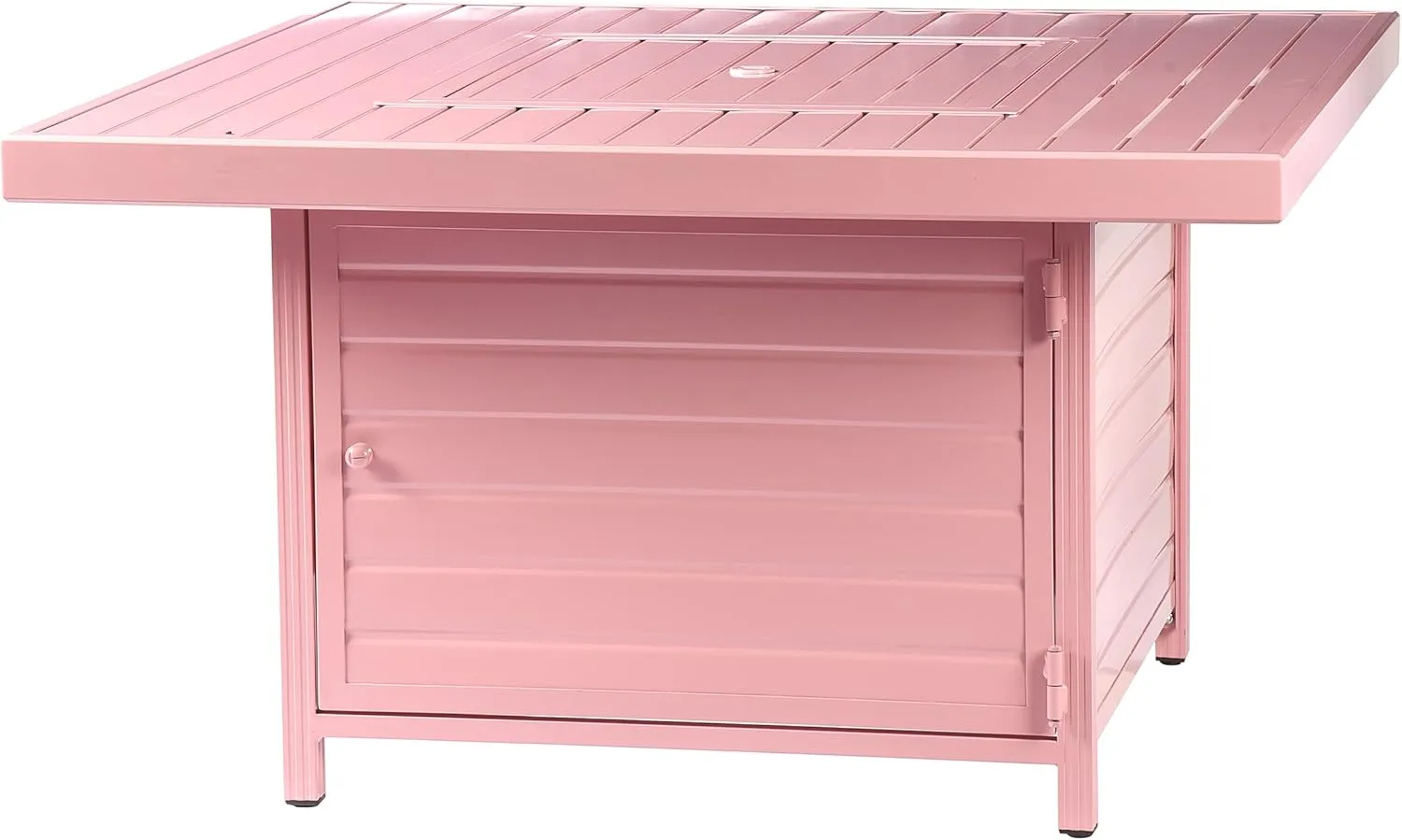 Square 42 in. x 42 in. Aluminum Propane Pink Fire Pit Table with Glass Beads, Two Covers, Lid, 57,000 BTUs
