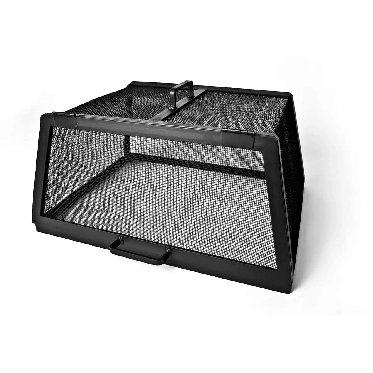 Square Fire Pit Screen with Hinged Door - Carbon Steel
