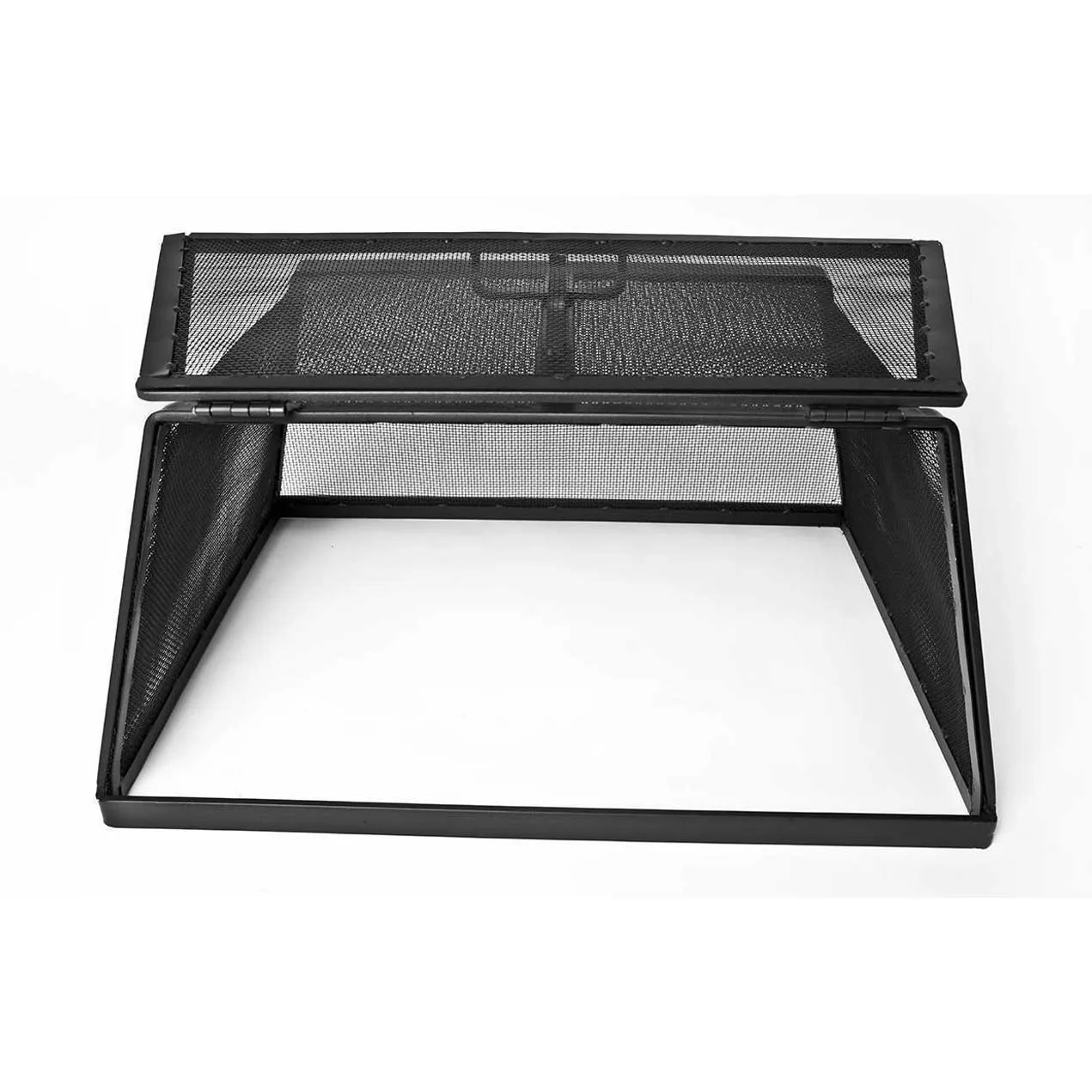 Square Fire Pit Screen with Hinged Door - Stainless Steel