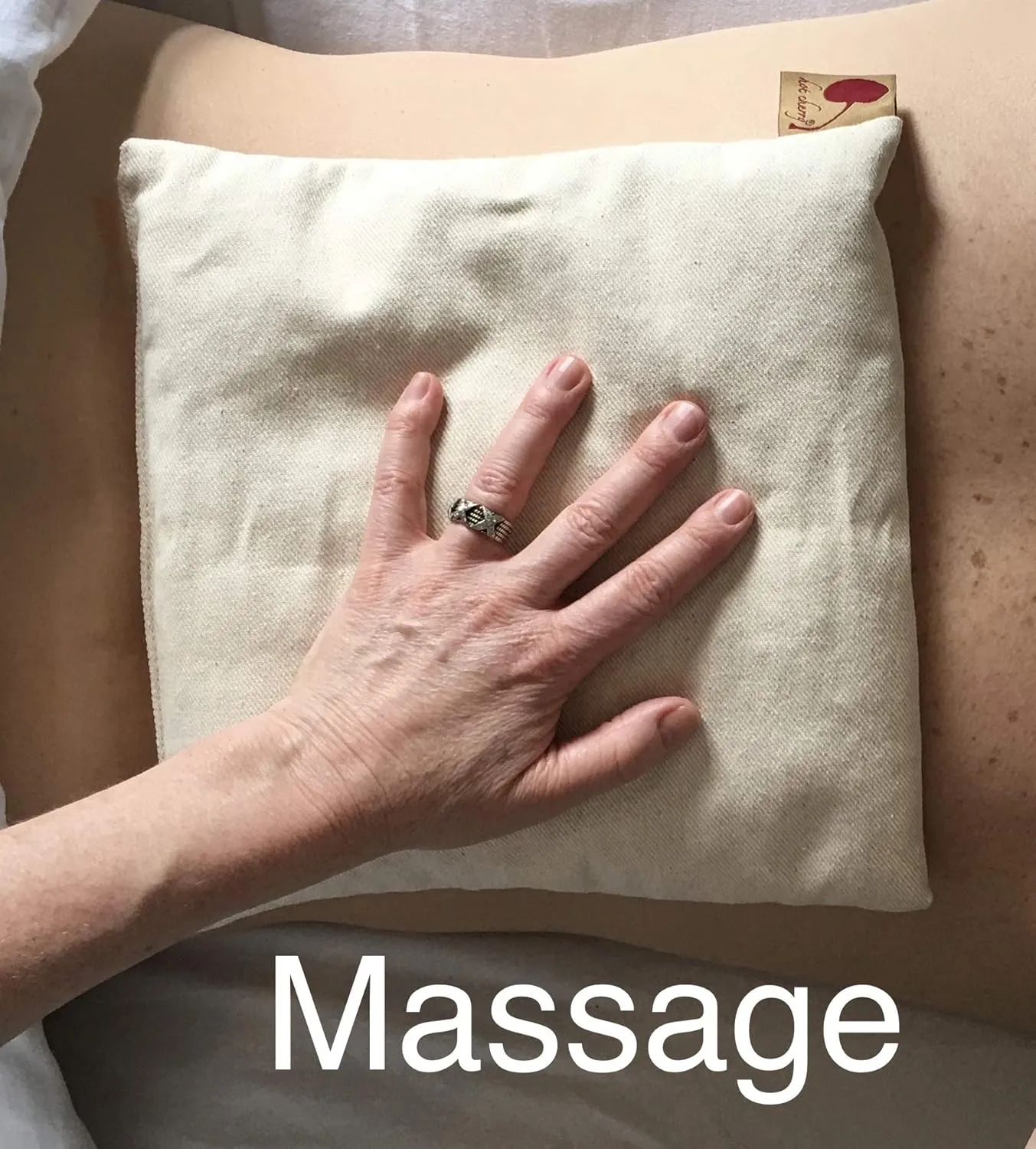 Square Natural Denim Cherry Pit-Stone Pillow, Microwavable Hot/Cold Compress, Sustainable Heating Pad, Moist Heat, Muscle Joint Pain Relief