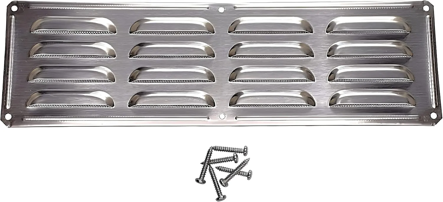 Stainless Steel BBQ Grill Air Vent with Screen - Outdoor Kitchen - Fire Pit or Smoker Shed Venting Cover 15" by 4-1/2"