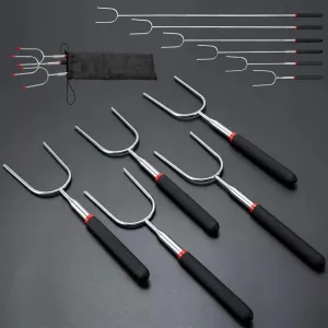 Stainless Steel Telescopic Roasting Sticks, Campfire & BBQ camping essentials-11'' to 32'' marshmallow roasting sticks -Resistant Silicone Grip, for Family camping Gatherings & Outdoor Cooking