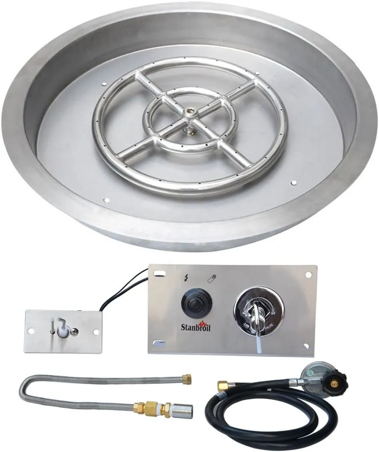 Stanbroil 25 Inch Drop-in Round Fire Pit Pan with Spark Ignition Propane Gas Version