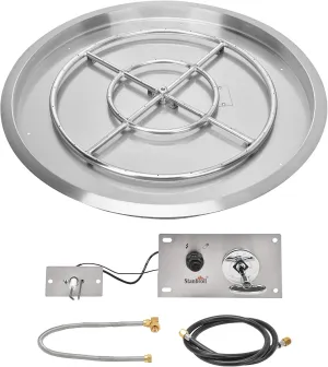 Stanbroil 31 Inch Round Drop-in Fire Pit Kit Inserted with Spark Ignition Kit,Stainless Steel Gas Fire Pit Burner Set for Outdoor and Indoor- Natural Gas Version
